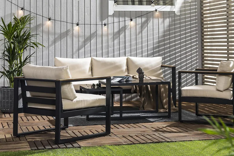 Aspvik Soffgrupp - Svart / Gråa dynor - Utemöbler - Utegrupp - Loungegrupp