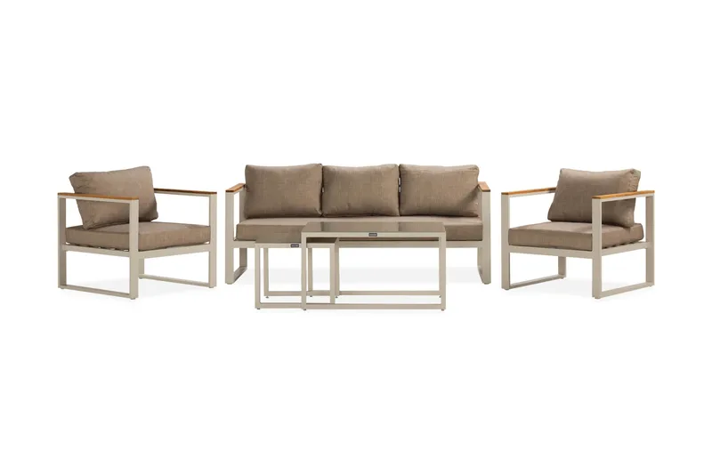 Aspvik Soffgrupp Utomhus 5-sits Aluminium, Mörk Beige / Vit