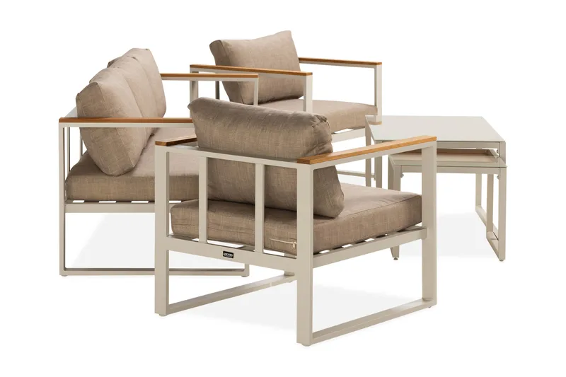 Aspvik Soffgrupp Utomhus 5-sits Aluminium - Mörk Beige / Vit - Utemöbler - Utegrupp - Loungegrupp