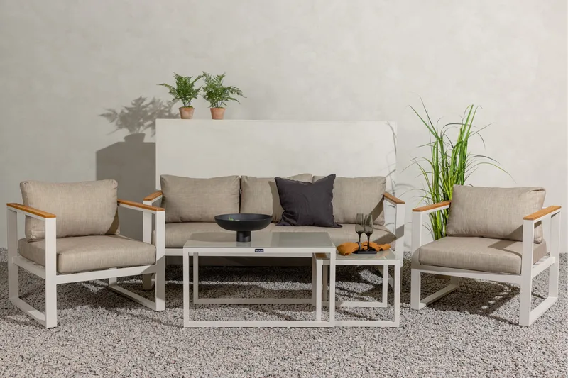 Aspvik Soffgrupp Utomhus 5-sits Aluminium - Mörk Beige / Vit - Utemöbler - Utegrupp - Loungegrupp