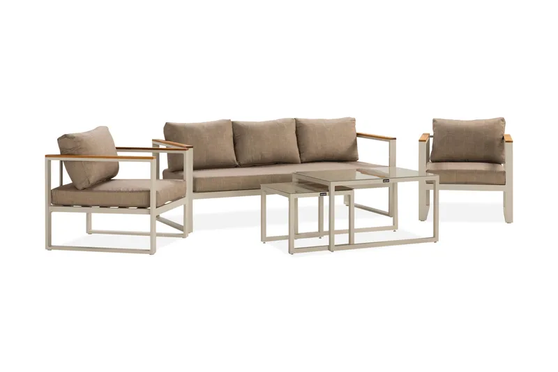 Aspvik Soffgrupp Utomhus 5-sits Aluminium - Mörk Beige / Vit - Utemöbler - Utegrupp - Loungegrupp