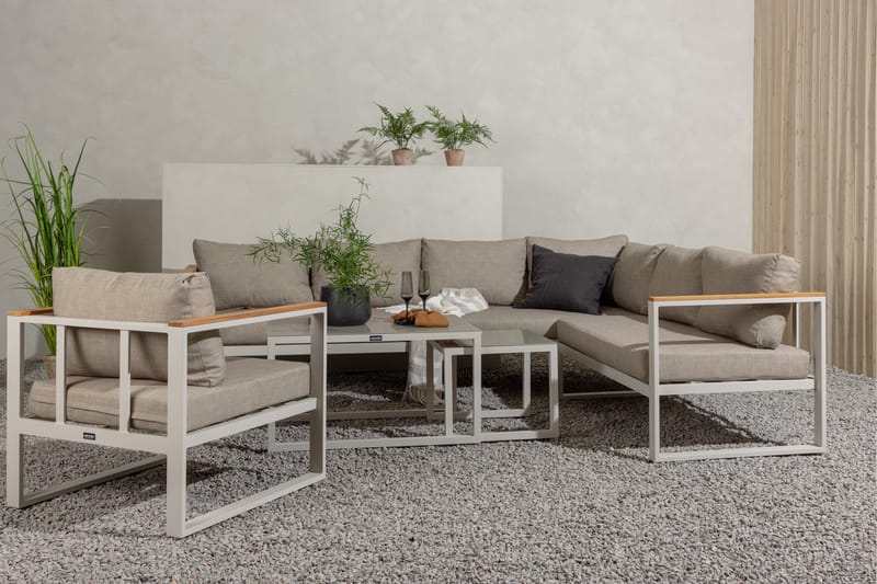 Aspvik Stor Loungegrupp Utomhus – 7-sits Loungeset i Aluminium - Grå / Beigea dynor - Utemöbler - Utegrupp - Loungegrupp