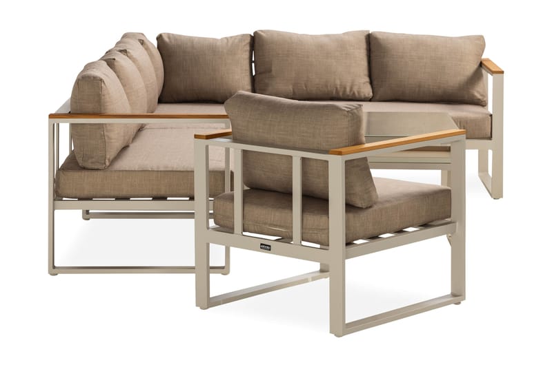 Aspvik Stor Loungegrupp Utomhus – 7-sits Loungeset i Aluminium - Grå / Beigea dynor - Utemöbler - Utegrupp - Loungegrupp