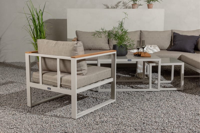 Aspvik Stor Loungegrupp Utomhus – 7-sits Loungeset i Aluminium - Grå / Beigea dynor - Utemöbler - Utegrupp - Loungegrupp