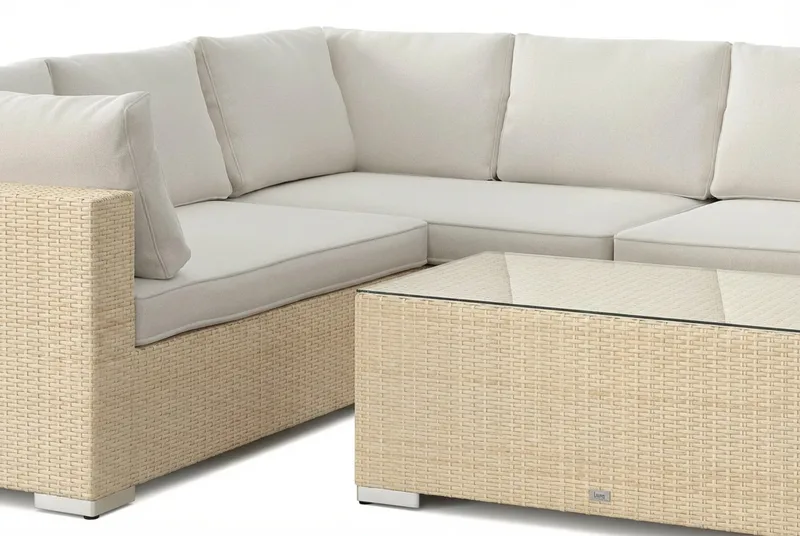 Bahamas L-formad utesoffa höger, 6-sits med bord - Beige - Utemöbler - Utegrupp - Loungegrupp