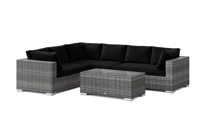 Bahamas L-formad utesoffa höger, 6-sits med bord, Grå
