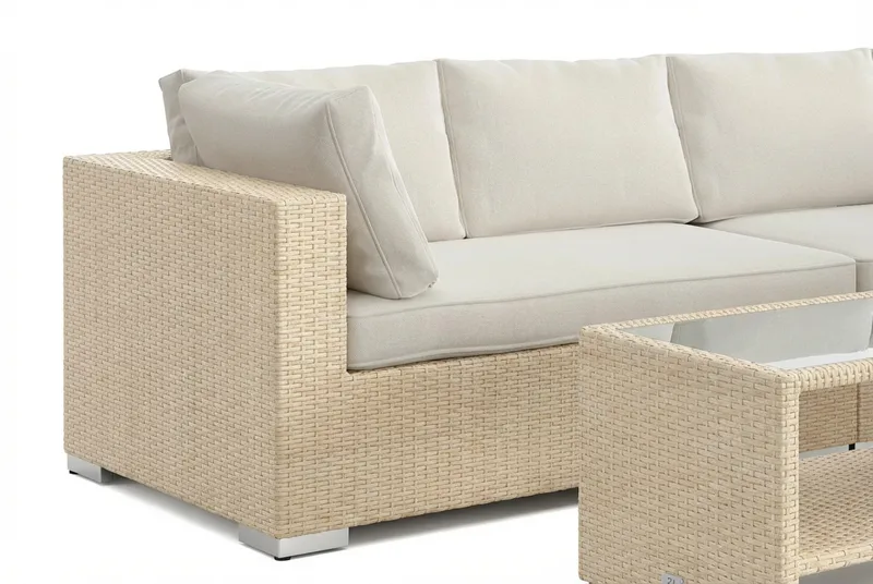 Bahamas L-formad utesoffa höger, 6-sits med bord och hylla - Beige - Utemöbler - Utegrupp - Loungegrupp