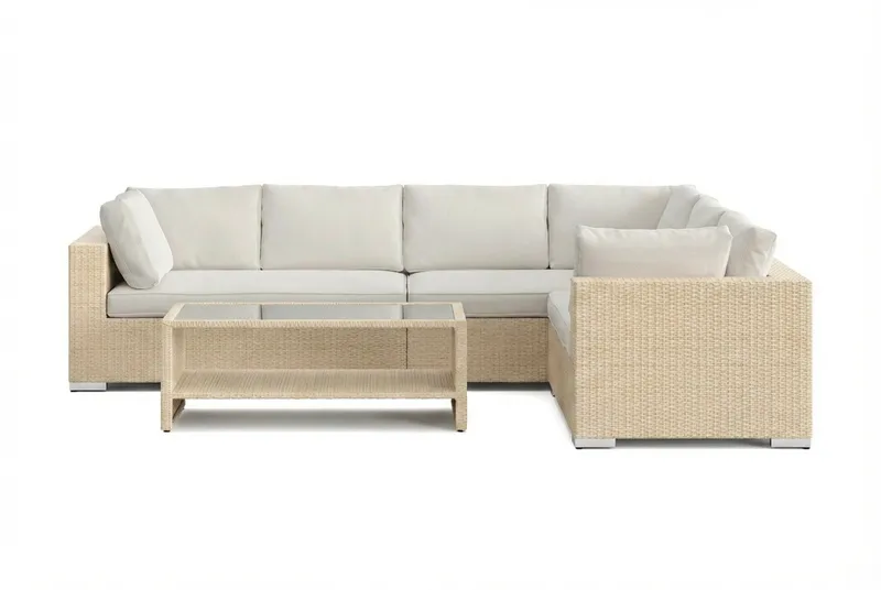 Bahamas L-formad utesoffa höger, 6-sits med bord och hylla - Beige - Utemöbler - Utegrupp - Loungegrupp