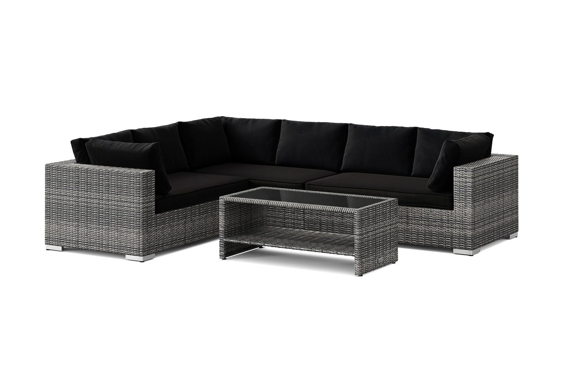 bahamas l-formad utesoffa höger, 6-sits med bord och hylla - grå