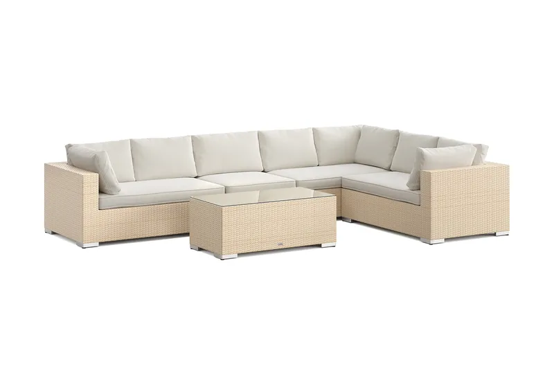 Bahamas L-formad utesoffa höger, 7-sits med bord - Beige - Utemöbler - Utegrupp - Loungegrupp