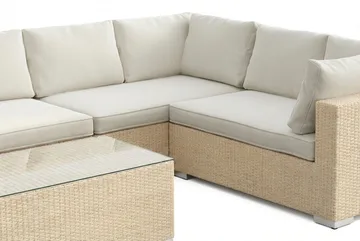 Bahamas L-formad utesoffa höger, 7-sits med bord - Beige - Utemöbler - Utegrupp - Loungegrupp