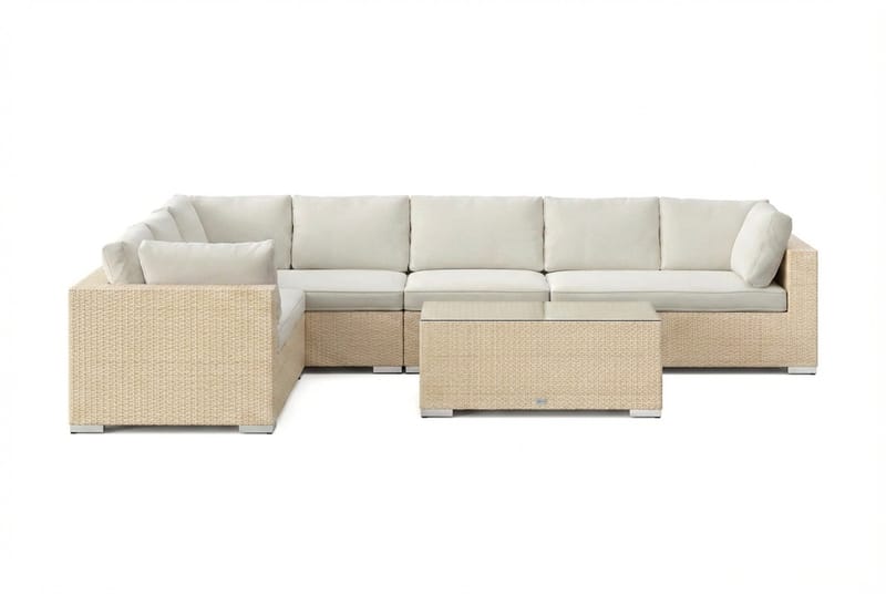 Bahamas L-formad utesoffa höger, 7-sits med bord - Beige - Utemöbler - Utegrupp - Loungegrupp