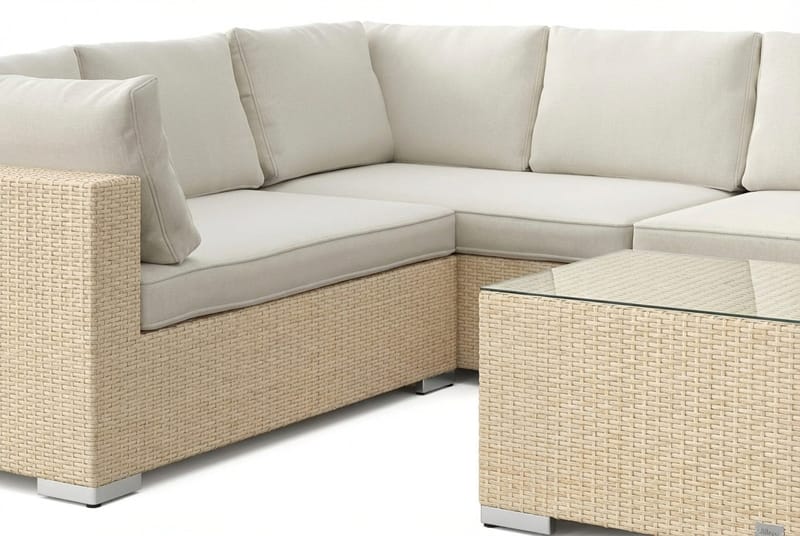 Bahamas L-formad utesoffa höger, 7-sits med bord - Beige - Utemöbler - Utegrupp - Loungegrupp