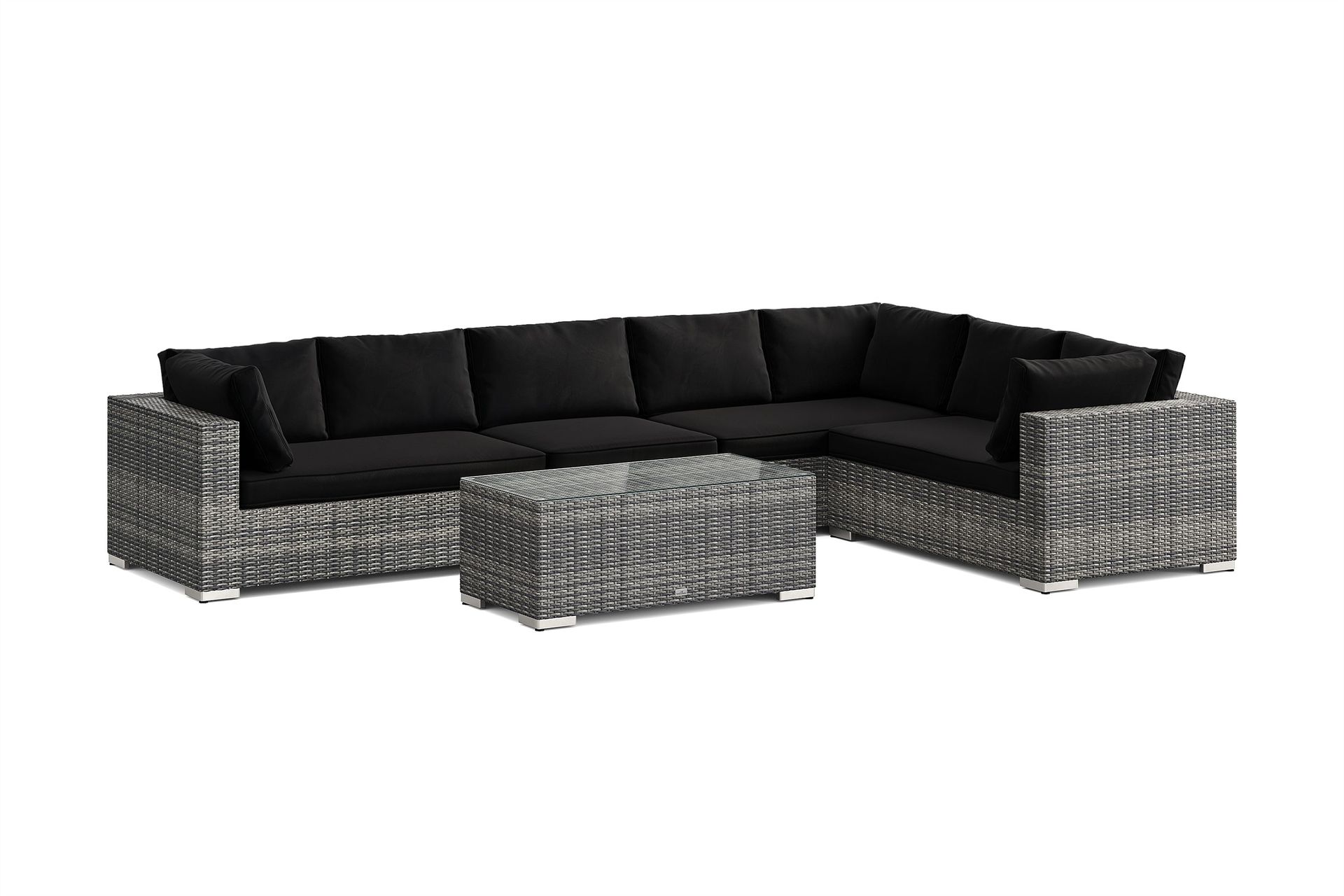 Bahamas L-formad utesoffa h&ouml;ger, 7-sits med bord - Gr&aring;