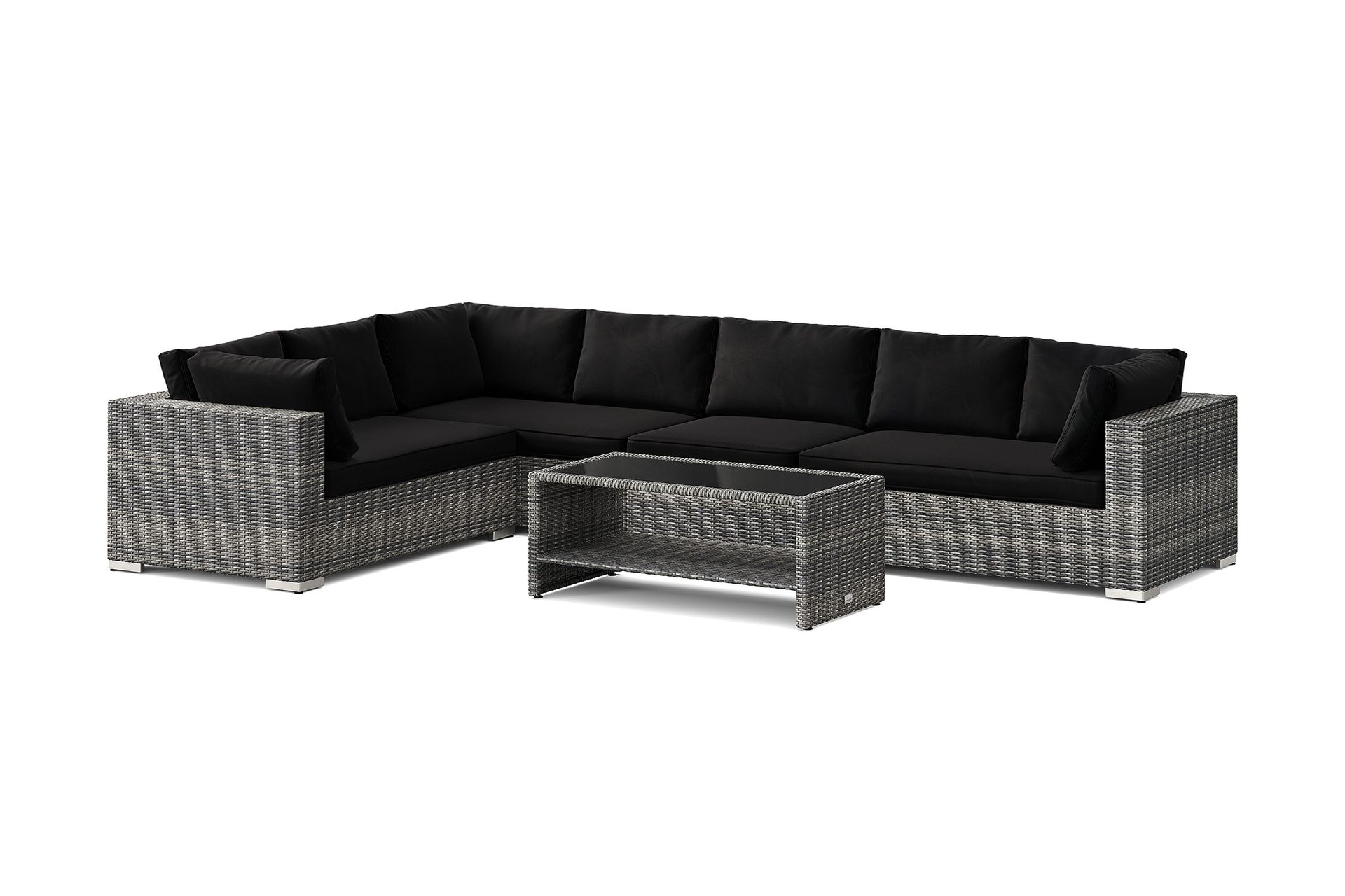 bahamas l-formad utesoffa höger, 7-sits med bord och hylla - grå