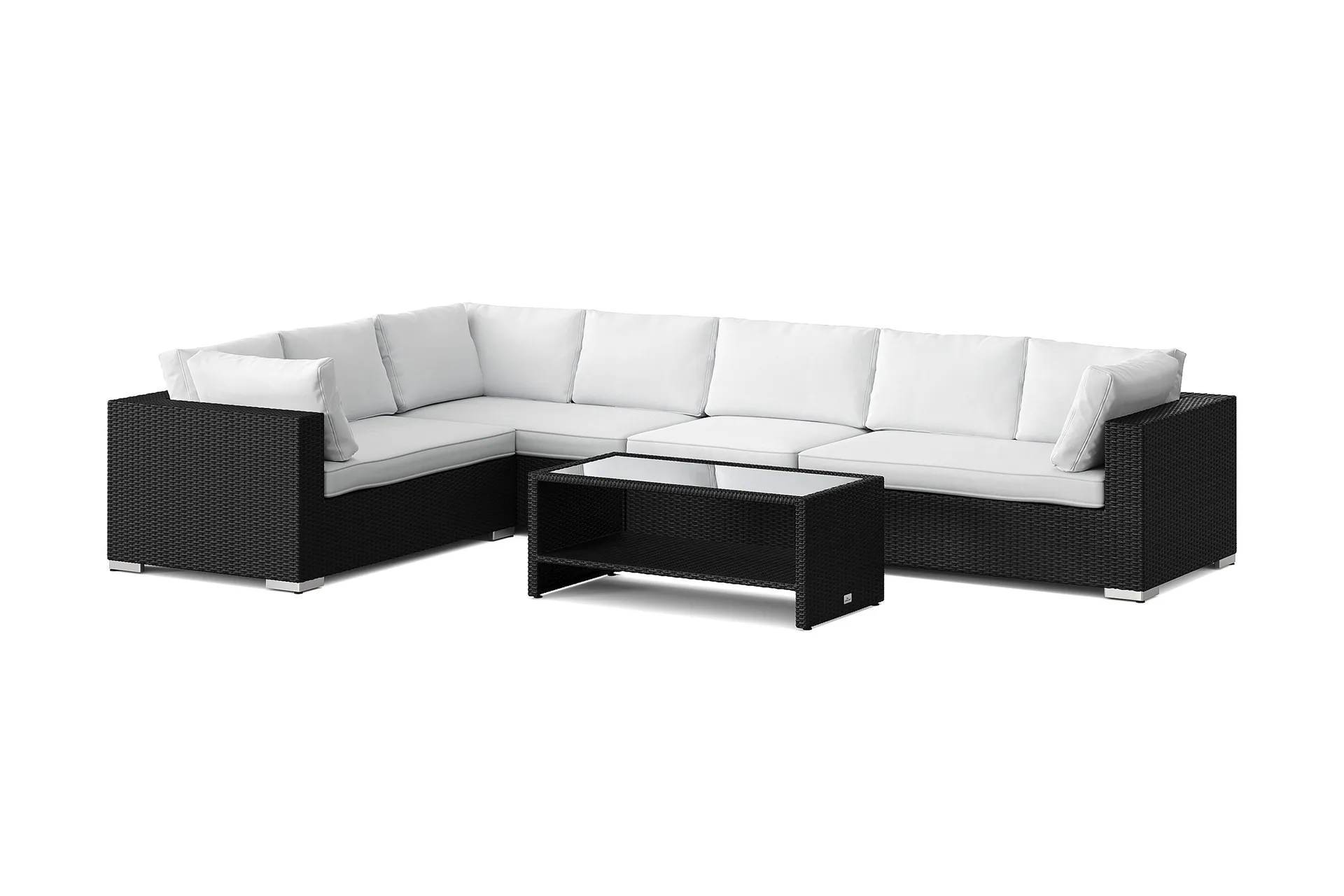 bahamas l-formad utesoffa höger, 7-sits med bord och hylla - svart