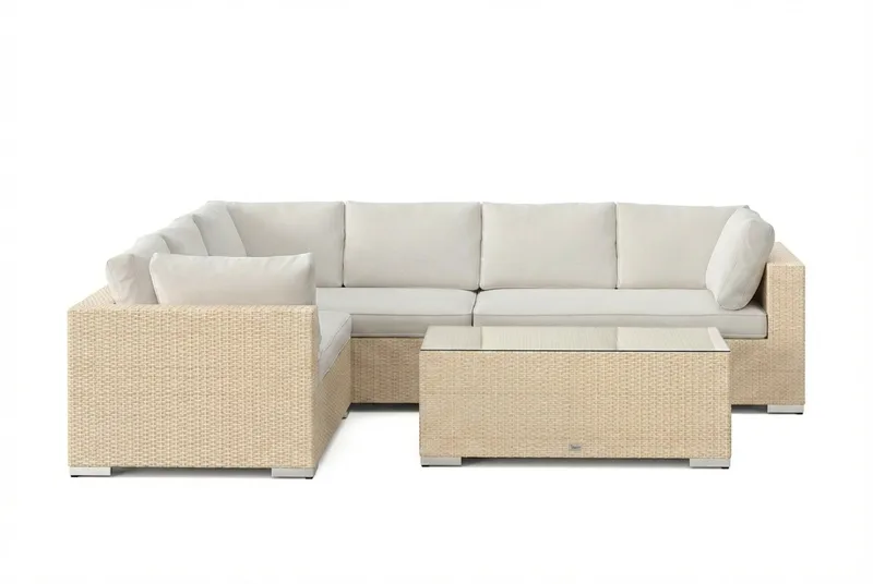 Bahamas L-formad utesoffa vänster, 6-sits med bord - Beige - Utemöbler - Utegrupp - Loungegrupp