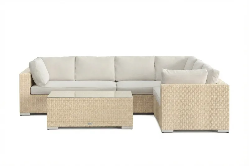 Bahamas L-formad utesoffa vänster, 6-sits med bord - Beige - Utemöbler - Utegrupp - Loungegrupp