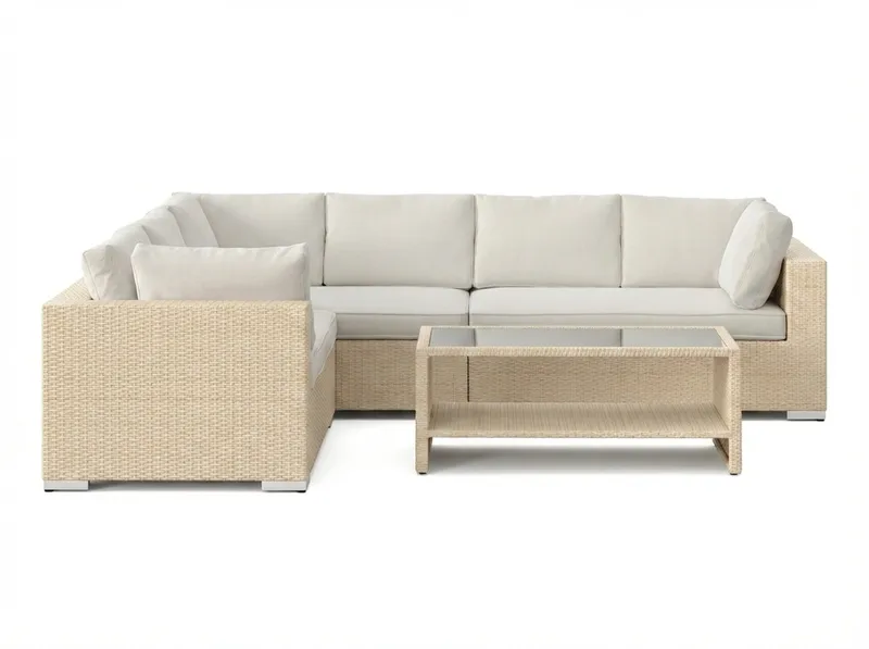 Bahamas L-formad utesoffa vänster, 6-sits med bord och hylla - Beige - Utemöbler - Utegrupp - Loungegrupp