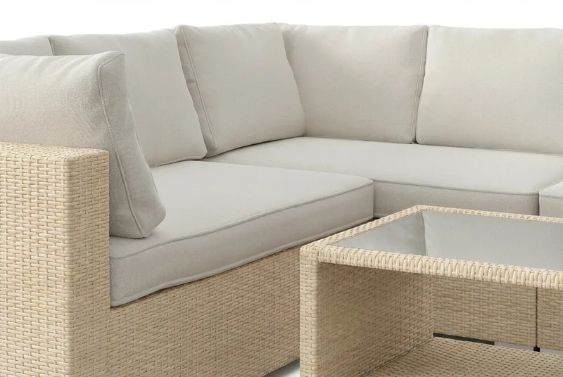Bahamas L-formad utesoffa vänster, 6-sits med bord och hylla - Beige - Utemöbler - Utegrupp - Loungegrupp