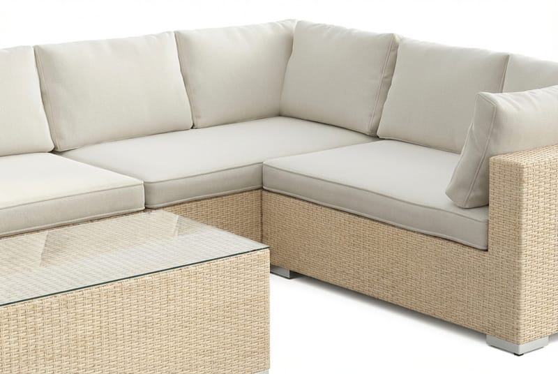 Bahamas L-formad utesoffa vänster, 7-sits med bord - Beige - Utemöbler - Utegrupp - Loungegrupp