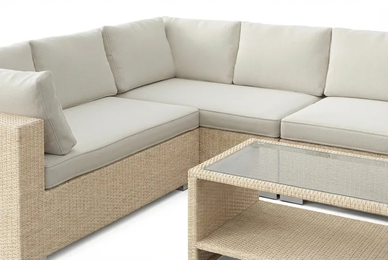 Bahamas L-formad utesoffa vänster, 7-sits med bord och hylla - Beige - Utemöbler - Utegrupp - Loungegrupp