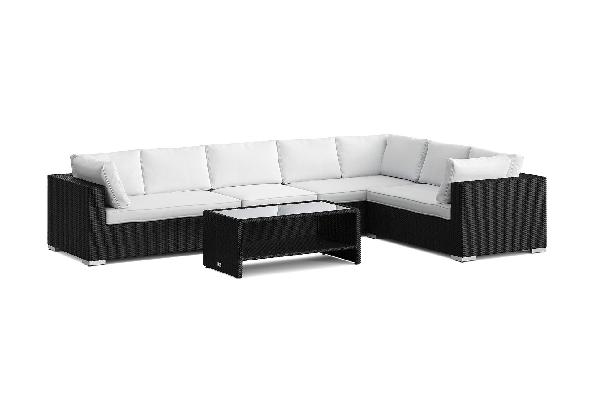 bahamas l-formad utesoffa vänster, 7-sits med bord och hylla - svart