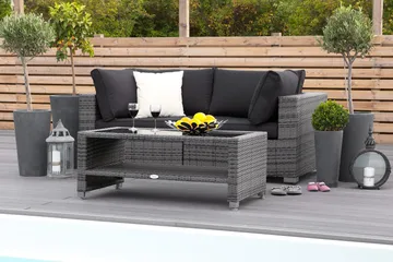 Bahamas Liten loungegrupp utomhus - Soffgrupp till balkong 2-sits - Litet loungeset utemöbler - - Grå / Svarta dynor - Utemöbler - Utegrupp - Loungegrupp