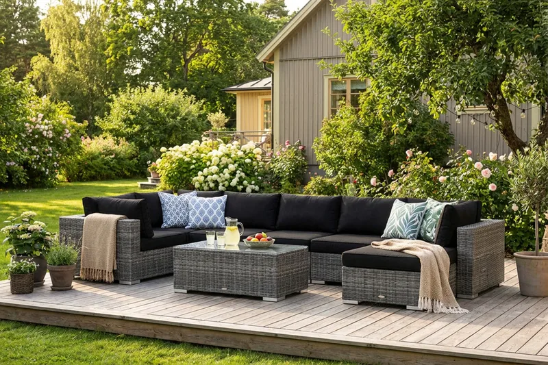 Bahamas U-formad utomhus loungegrupp 7-sits med vändbar divan och bord - Grå - Utemöbler - Utegrupp - Loungegrupp