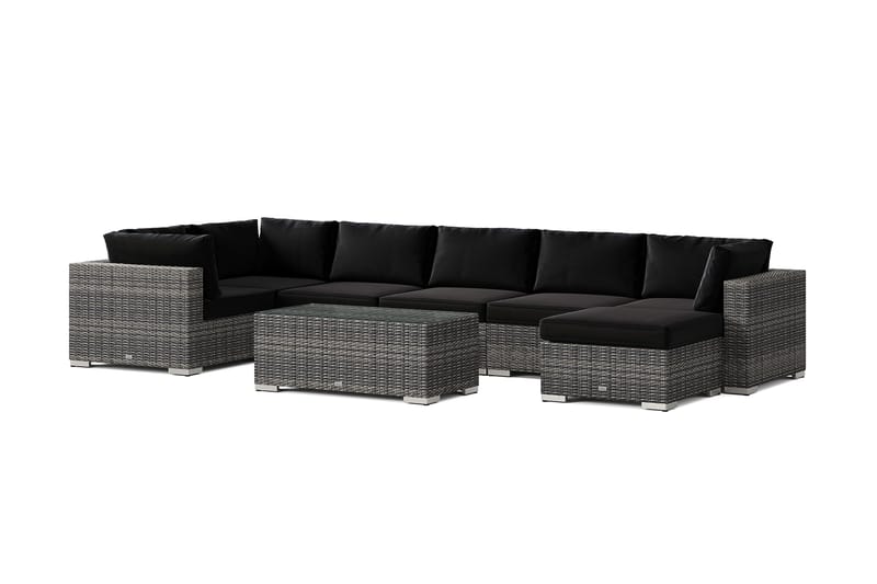 Bahamas U-formad utomhus loungegrupp 7-sits med vändbar divan och bord, Grå