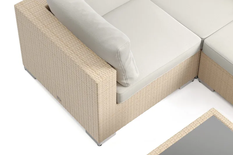 Bahamas U-formad utomhus loungegrupp 7-sits med vändbar divan och bord med hylla - Beige - Utemöbler - Utegrupp - Loungegrupp