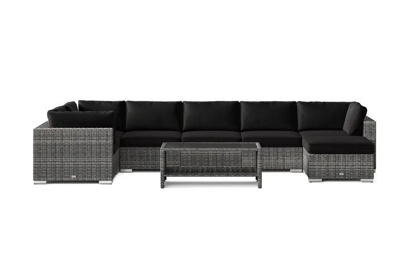 Bahamas U-formad utomhus loungegrupp 7-sits med vändbar divan och bord med hylla - Grå - Utemöbler - Utegrupp - Loungegrupp