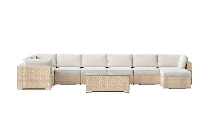 Bahamas U-formad utomhus loungegrupp 8-sits med vändbar divan och bord - Beige - Utemöbler - Utegrupp - Loungegrupp