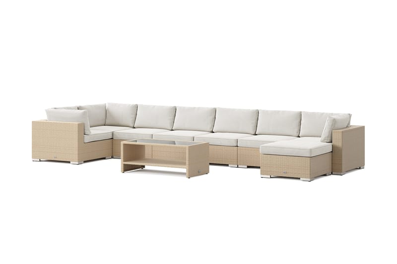 Bahamas U-formad utomhus loungegrupp 8-sits med vändbar divan och bord med hylla - Beige - Utemöbler - Utegrupp - Loungegrupp