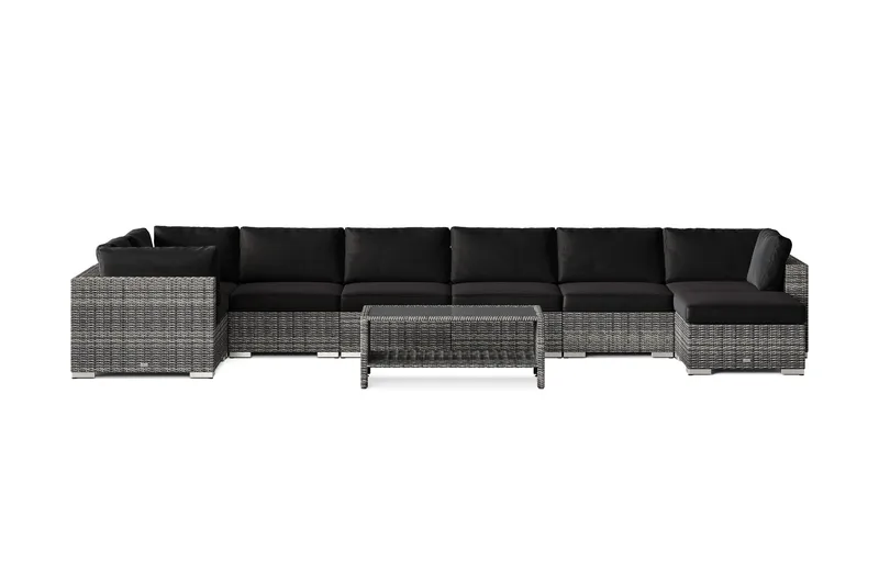 Bahamas U-formad utomhus loungegrupp 8-sits med vändbar divan och bord med hylla - Grå - Utemöbler - Utegrupp - Loungegrupp