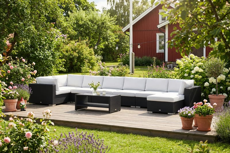 Bahamas U-formad utomhus loungegrupp 8-sits med vändbar divan och bord med hylla - Svart - Utemöbler - Utegrupp - Loungegrupp