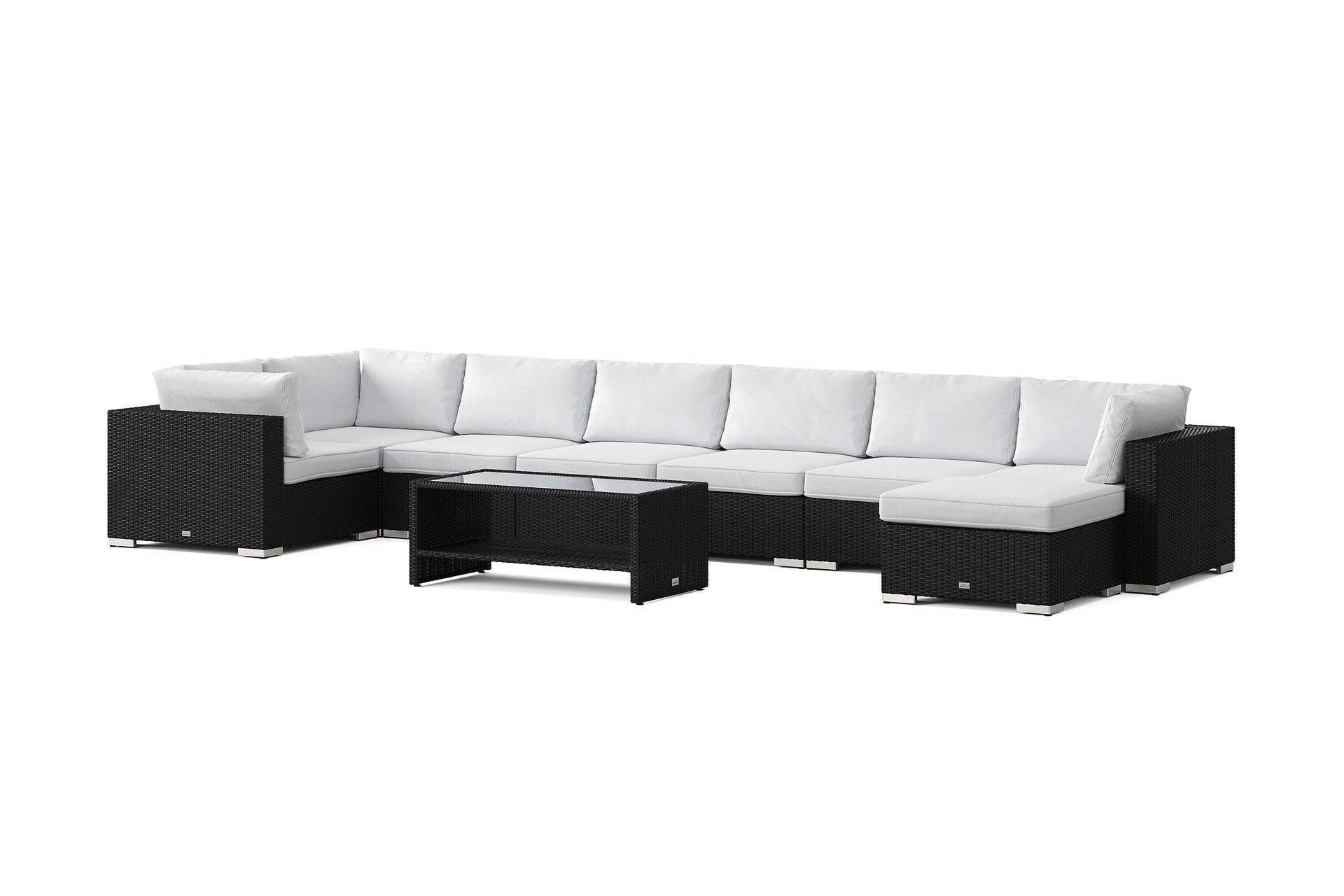 bahamas u-formad utomhus loungegrupp 8-sits med vändbar divan och bord med hylla - svart