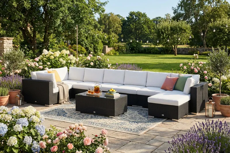 Bahamas U-formad utomhus loungegrupp 8-sits med vändbar divan och bord - Svart - Utemöbler - Utegrupp - Loungegrupp