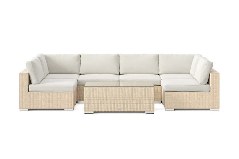 Bahamas U-formad utomhus loungegrupp med öppet avslut, 6-sits med bord - Beige - Utemöbler - Utegrupp - Loungegrupp