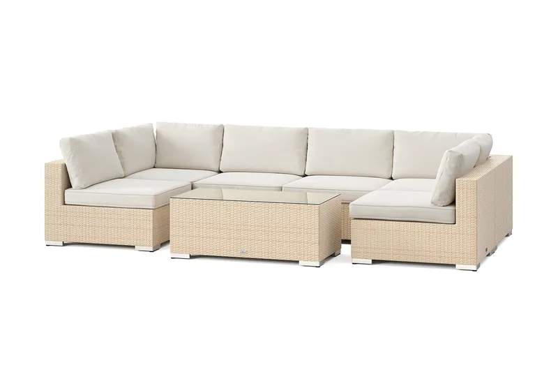 Bahamas U-formad utomhus loungegrupp med öppet avslut, 6-sits med bord, Beige