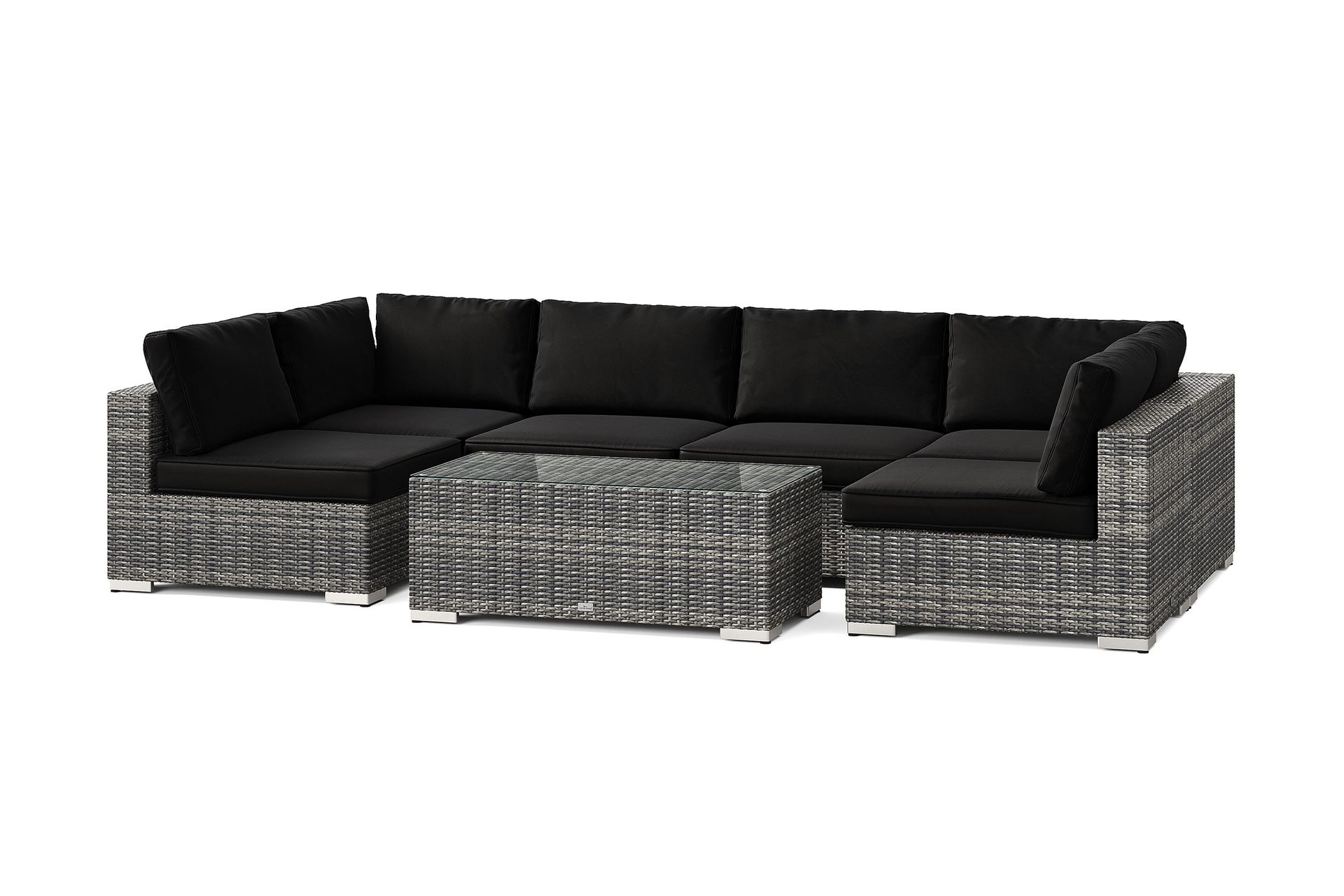 bahamas u-formad utomhus loungegrupp med öppet avslut, 6-sits med bord - grå