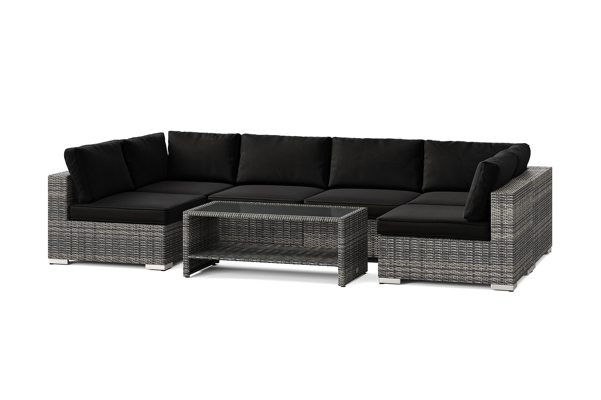 bahamas u-formad utomhus loungegrupp med öppet avslut, 6-sits med bord och hylla - grå