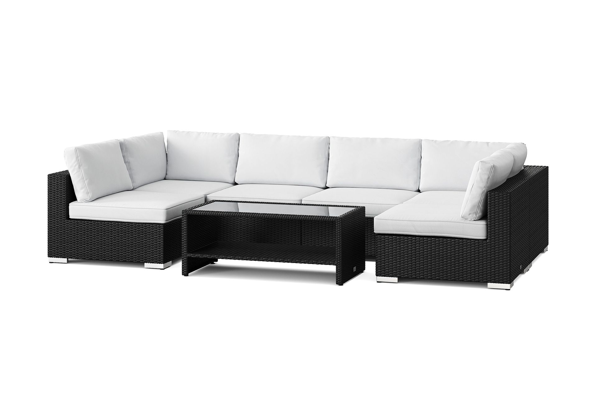 bahamas u-formad utomhus loungegrupp med öppet avslut, 6-sits med bord och hylla - svart