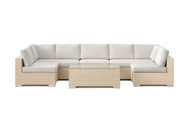 Bahamas U-formad utomhus loungegrupp med öppet avslut, 7-sits med bord - Beige - Utemöbler - Utegrupp - Loungegrupp