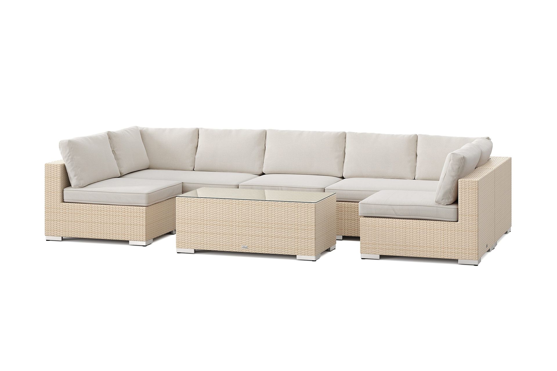 bahamas u-formad utomhus loungegrupp med öppet avslut, 7-sits med bord - beige