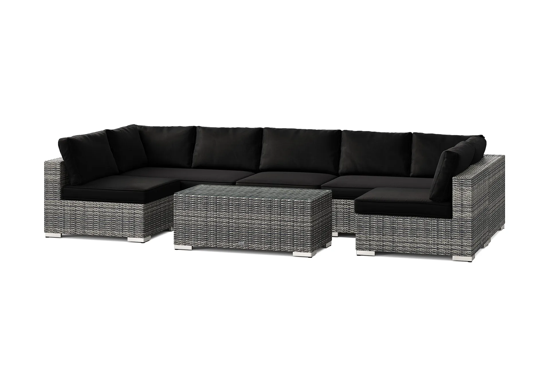 bahamas u-formad utomhus loungegrupp med öppet avslut, 7-sits med bord - grå