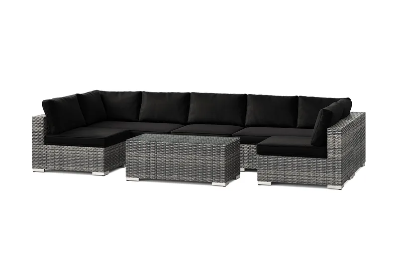 Bahamas U-formad utomhus loungegrupp med öppet avslut, 7-sits med bord, Grå