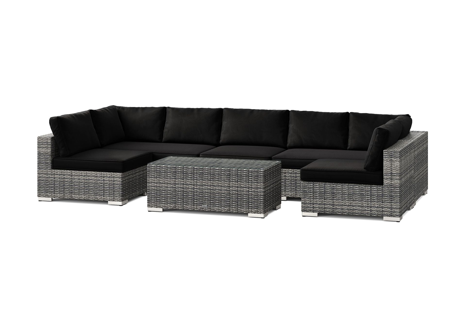 bahamas u-formad utomhus loungegrupp med öppet avslut, 7-sits med bord - grå