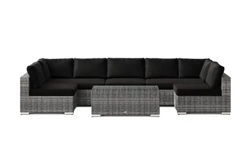 Bahamas U-formad utomhus loungegrupp med öppet avslut, 7-sits med bord - Grå - Utemöbler - Utegrupp - Loungegrupp