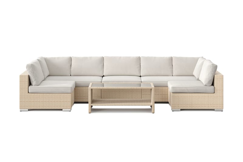 Bahamas U-formad utomhus loungegrupp med öppet avslut, 7-sits med bord och hylla - Beige - Utemöbler - Utegrupp - Loungegrupp